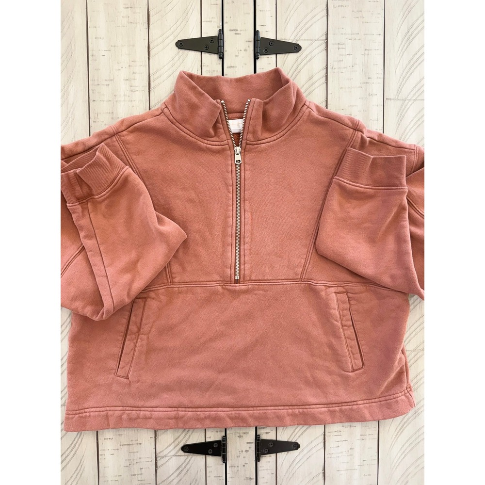A- 069- Spiritual Gangster Women Terracotta Cotton Fleece Quarter Zip Pullover - Picture 4 of 9